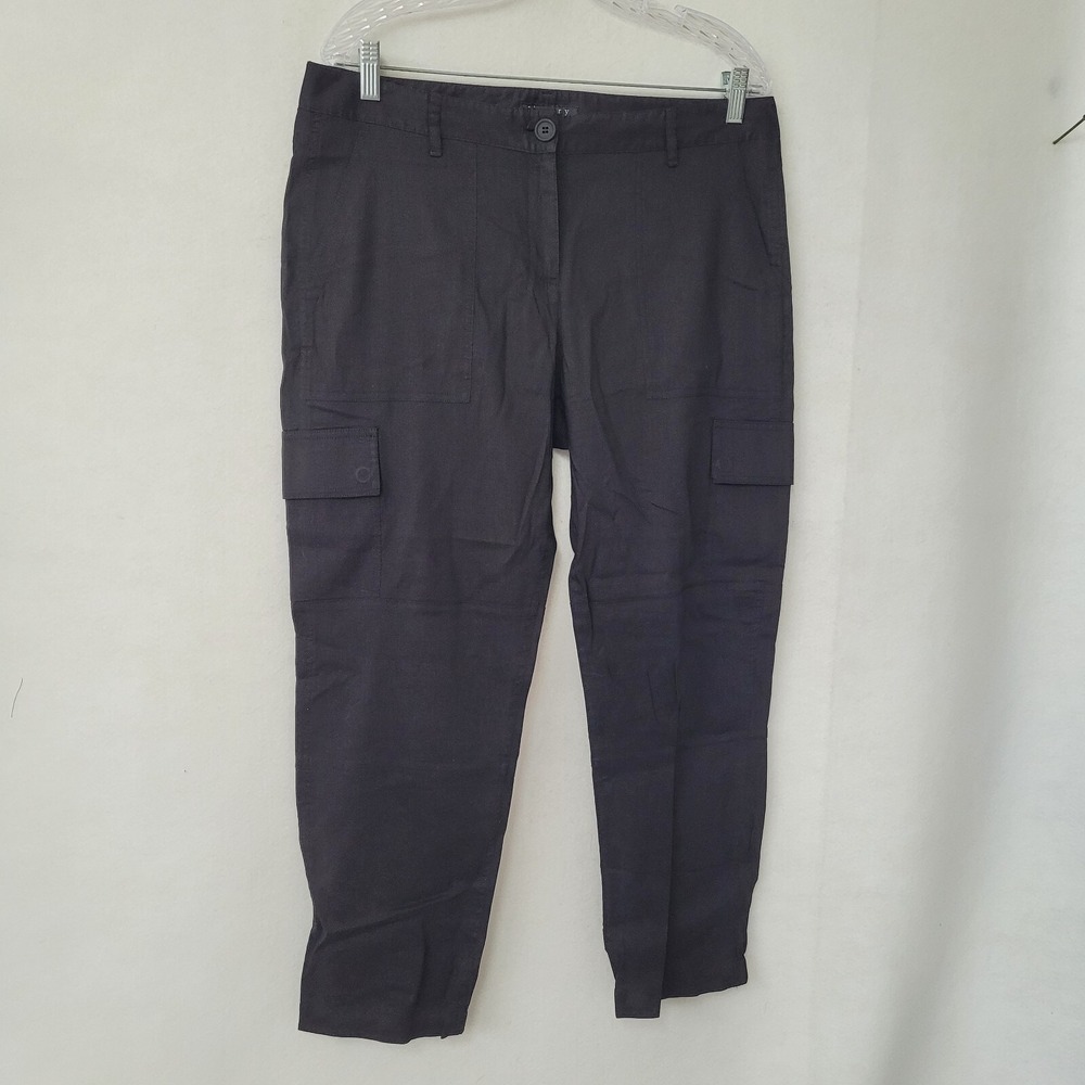 Theory Pant‎ Womens 12 Black Linen Cargo Pant Flap Pockets Lightweight Jogger